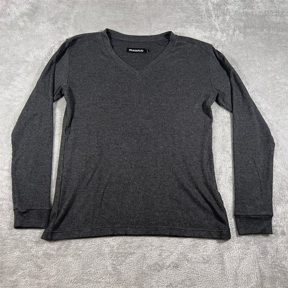 1PIU1UGUALE3 Men's Gray‎ Ribbed V-Neck Long Sleeve T-Shirt Size V - Picture 1 of 7
